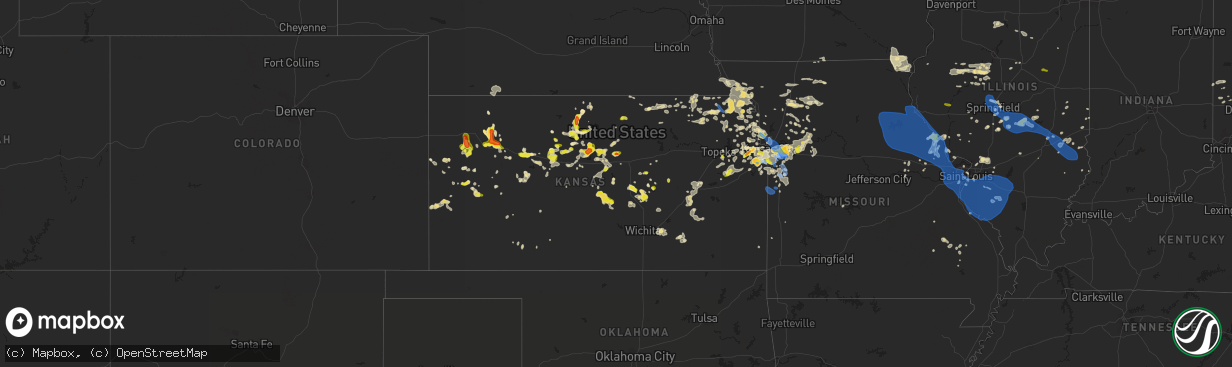 Hail map in Kansas on August 12, 2021