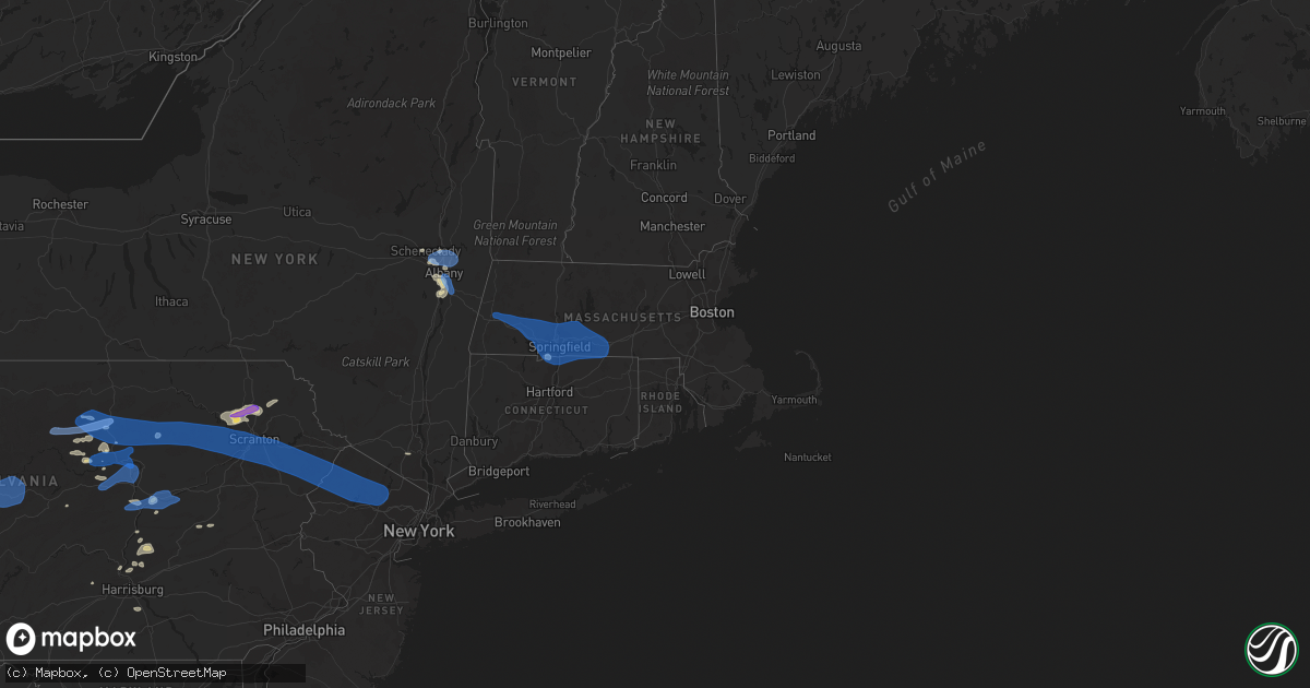 Hail map in Massachusetts on August 12, 2021