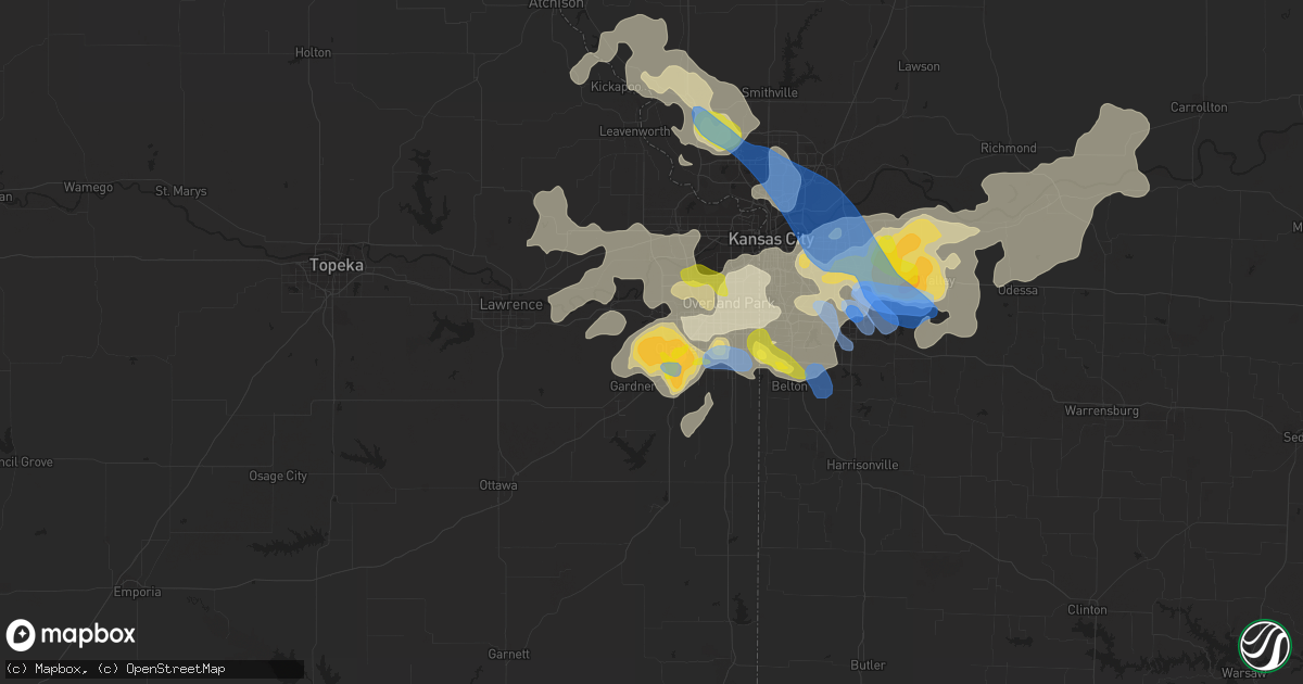 Hail map in Olathe, KS on August 12, 2021