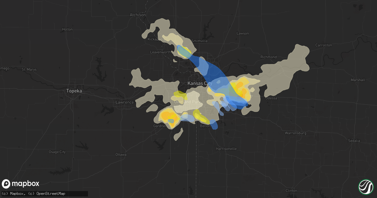Hail map in Overland Park, KS on August 12, 2021
