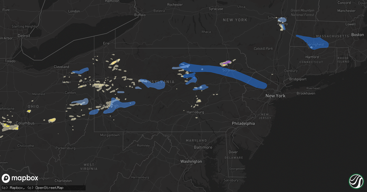 Hail map in Pennsylvania on August 12, 2021