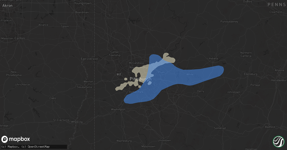 Hail map in Pittsburgh, PA on August 12, 2021