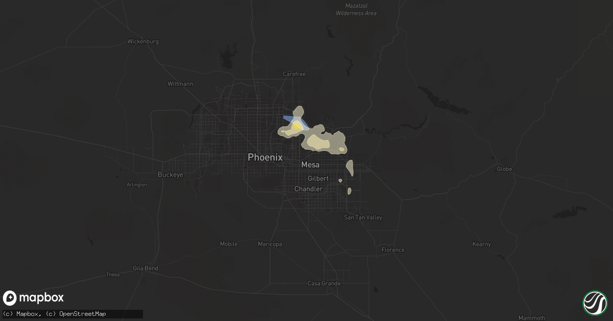Hail map in Mesa, AZ on August 12, 2022
