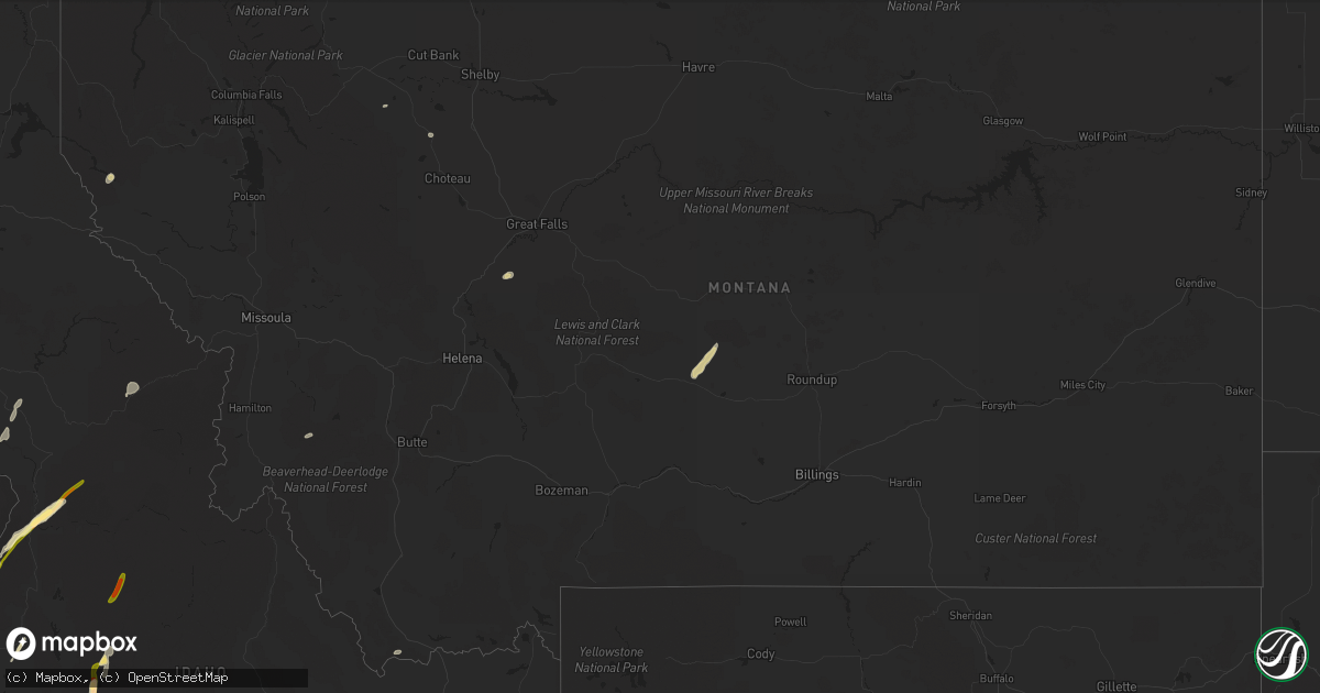 Hail map in Montana on August 12, 2022
