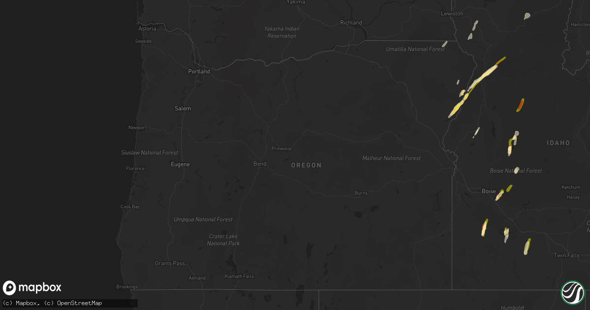 Hail map in Oregon on August 12, 2022
