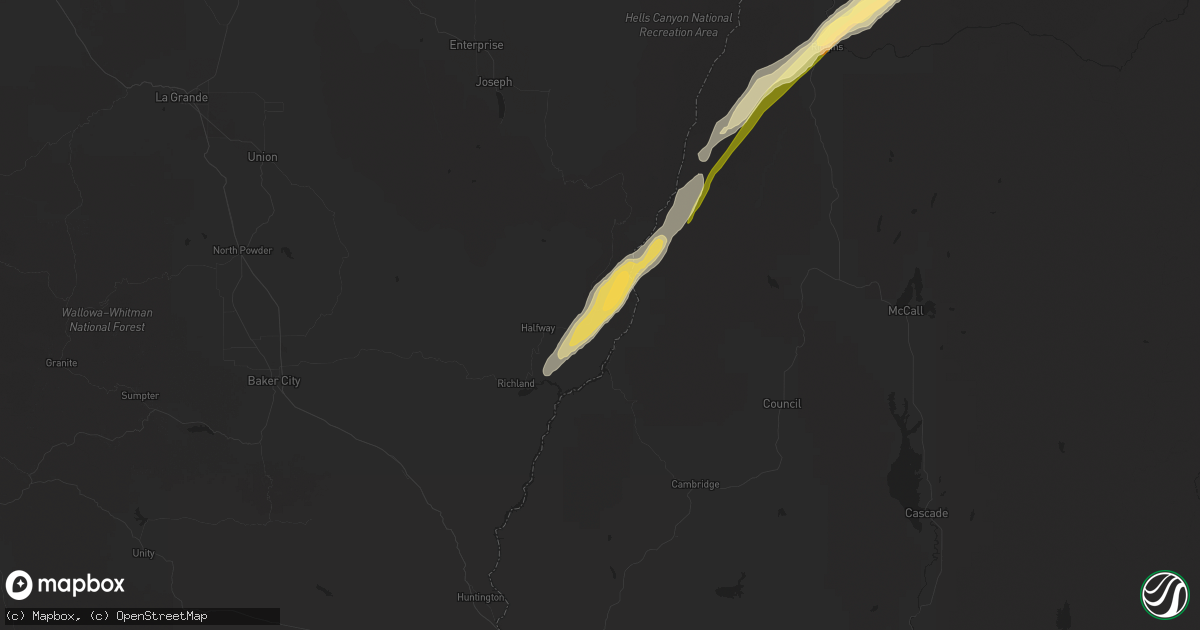 Hail map in Oxbow, OR on August 12, 2022