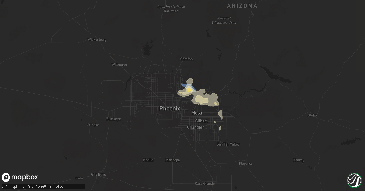 Hail map in Paradise Valley, AZ on August 12, 2022