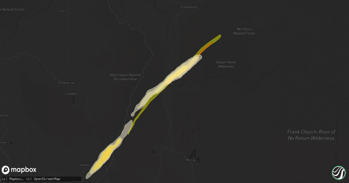 Hail map in Riggins, ID on August 12, 2022