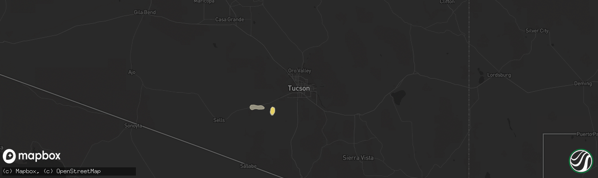 Hail map in Tucson, AZ on August 12, 2022