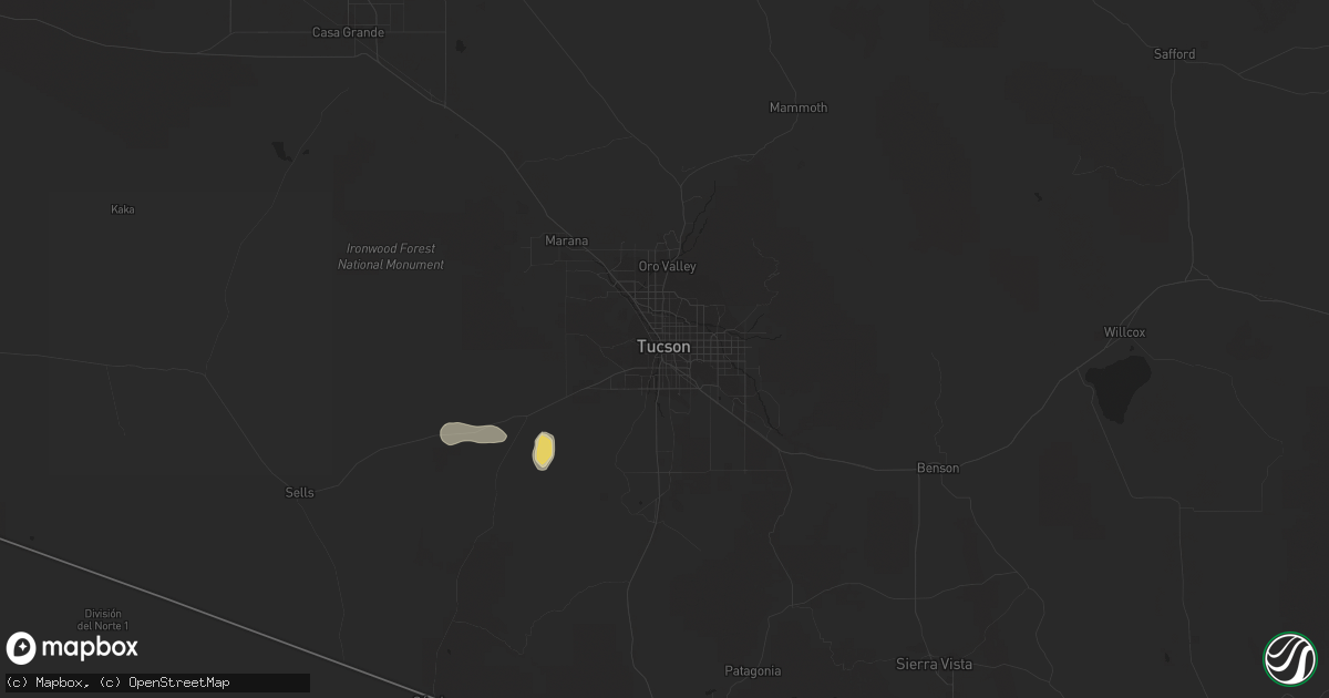 Hail map in Tucson, AZ on August 12, 2022