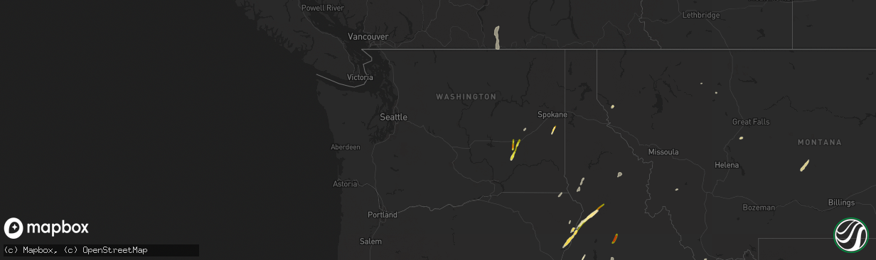 Hail map in Washington on August 12, 2022
