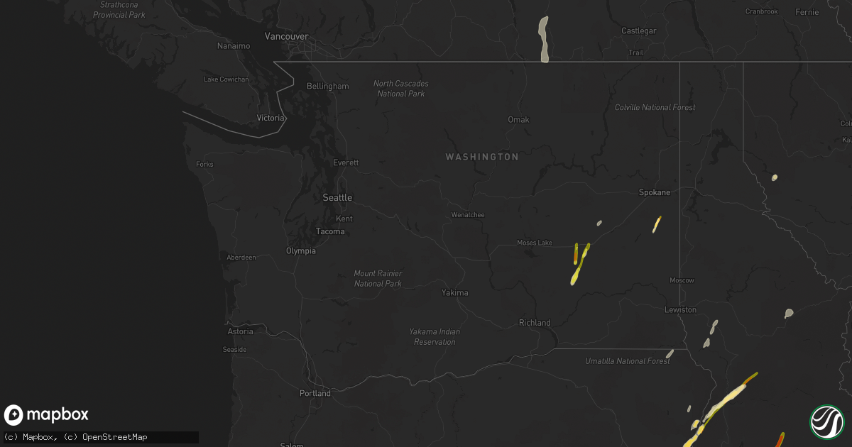 Hail map in Washington on August 12, 2022