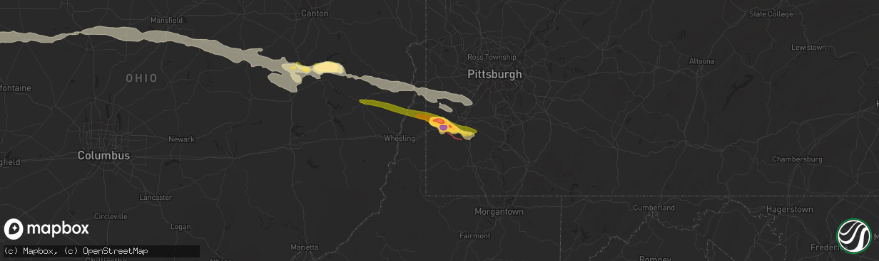 Hail map in Claysville, PA on August 12, 2023