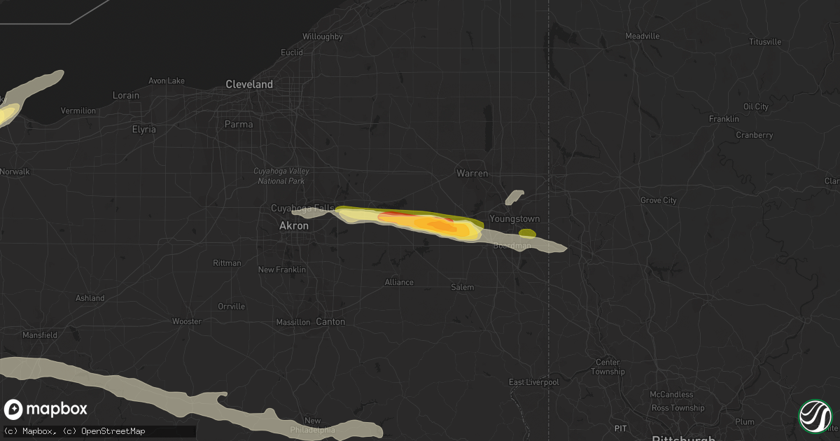 Hail map in Diamond, OH on August 12, 2023