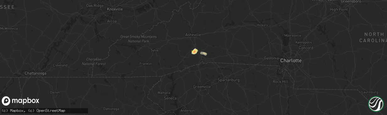 Hail map in Hendersonville, NC on August 12, 2023