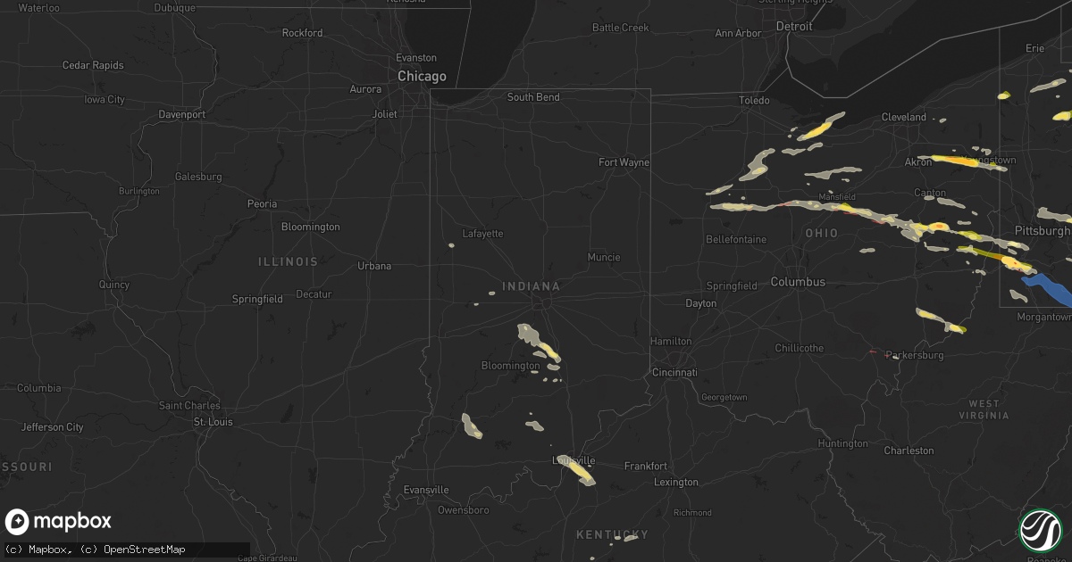 Hail map in Indiana on August 12, 2023