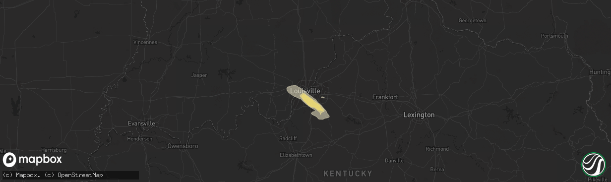 Hail map in Louisville, KY on August 12, 2023