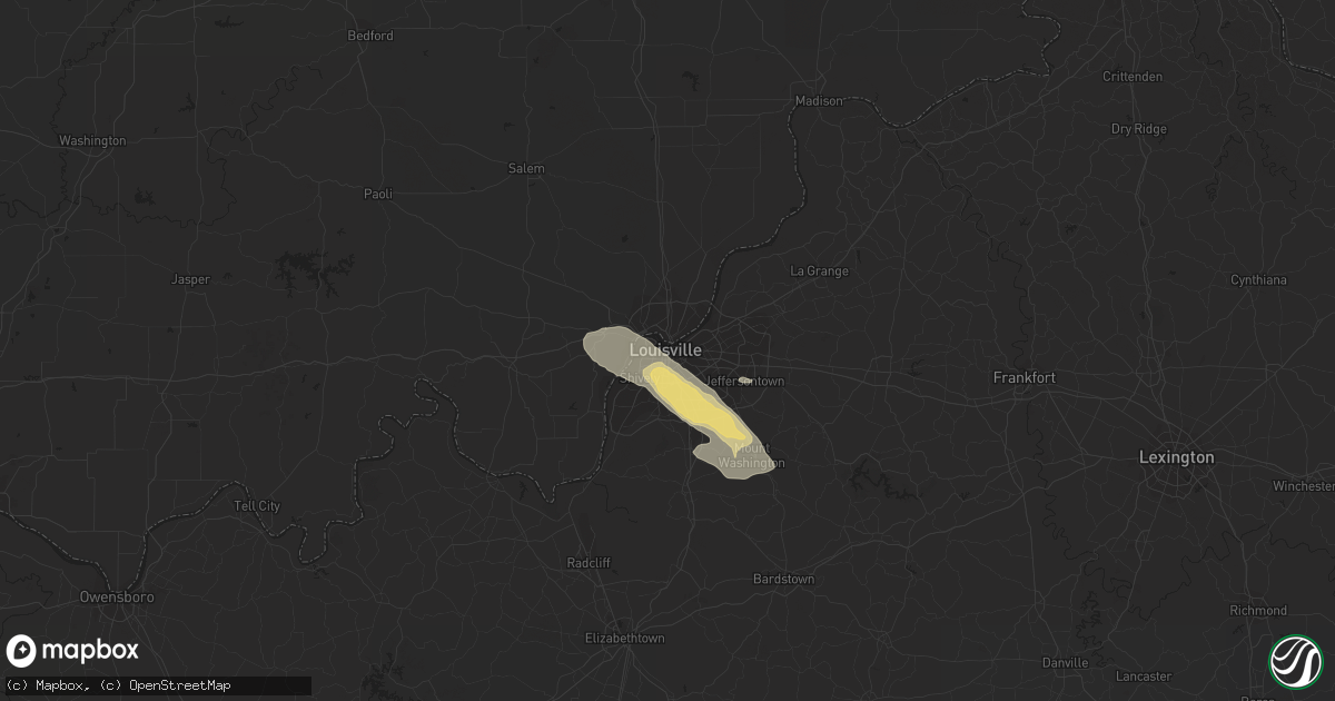 Hail map in Louisville, KY on August 12, 2023