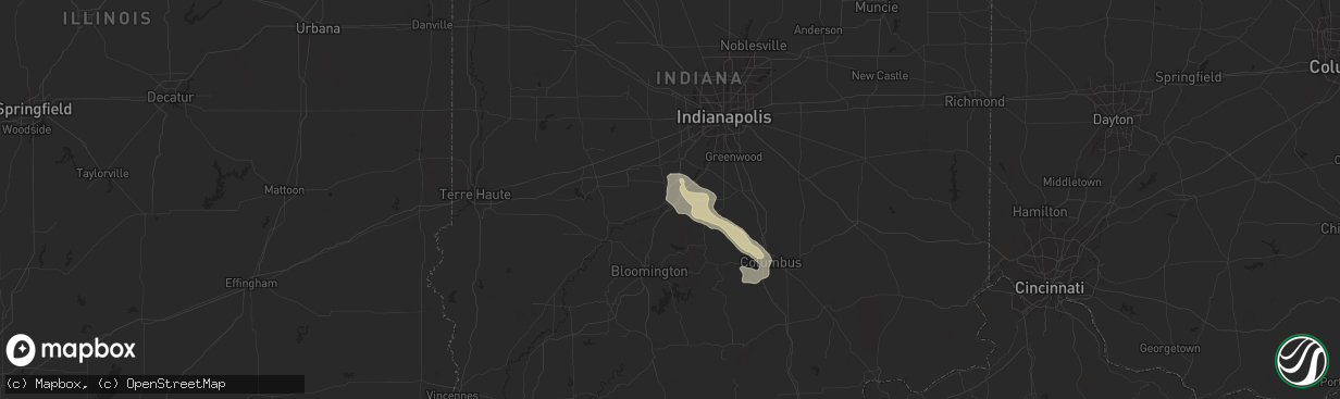 Hail map in Martinsville, IN on August 12, 2023