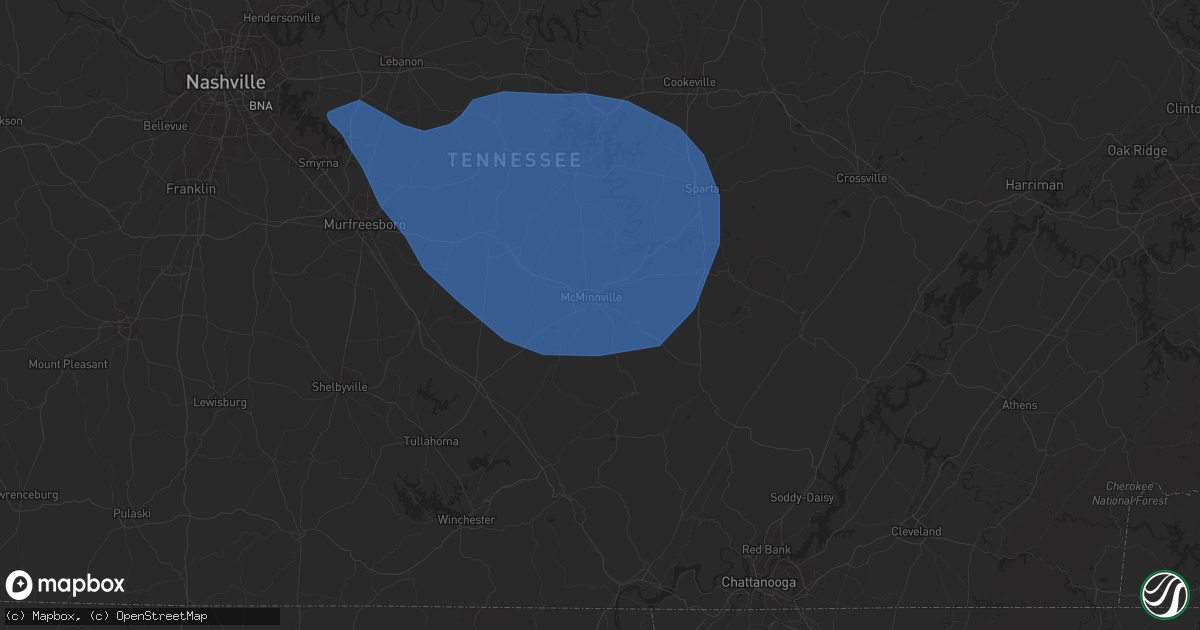 Hail map in Mcminnville, TN on August 12, 2023