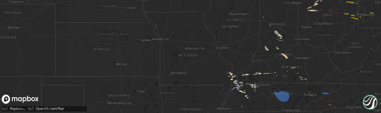 Hail map in Missouri on August 12, 2023