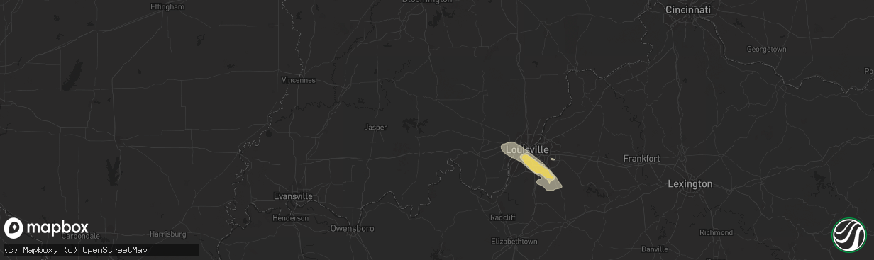 Hail map in Mount Washington, KY on August 12, 2023