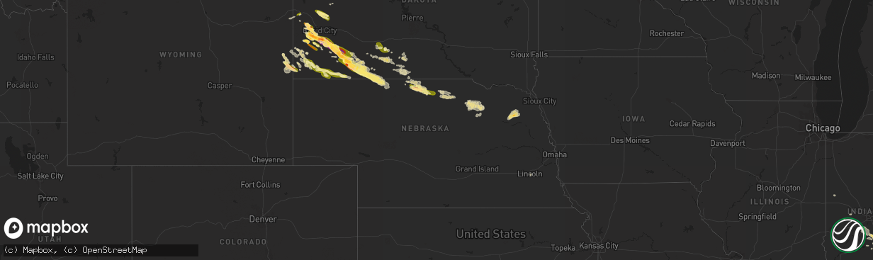 Hail map in Nebraska on August 12, 2023