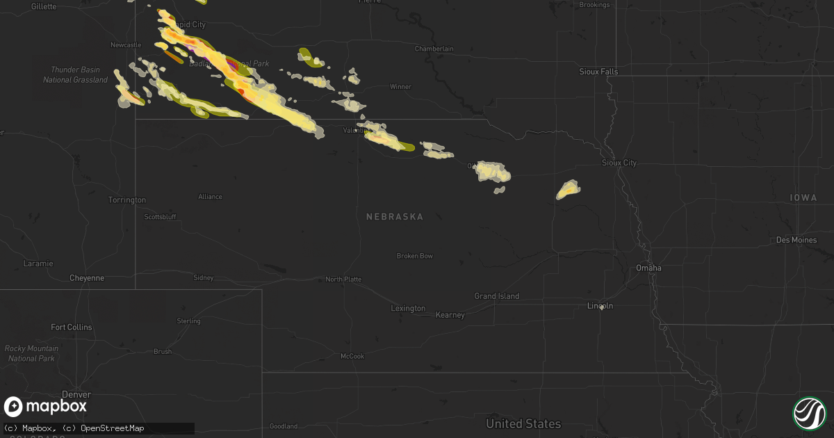 Hail map in Nebraska on August 12, 2023
