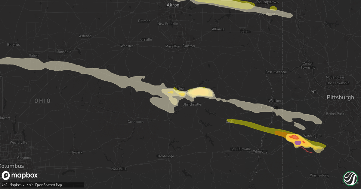 Hail map in New Philadelphia, OH on August 12, 2023