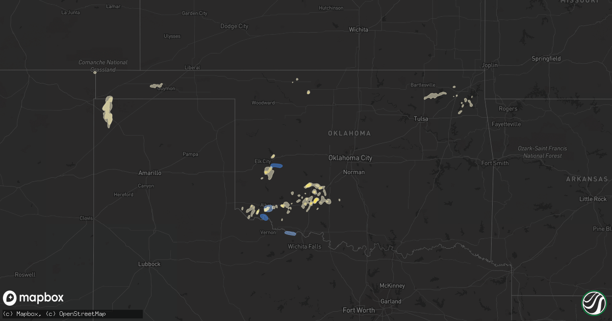 Hail map in Oklahoma on August 12, 2023
