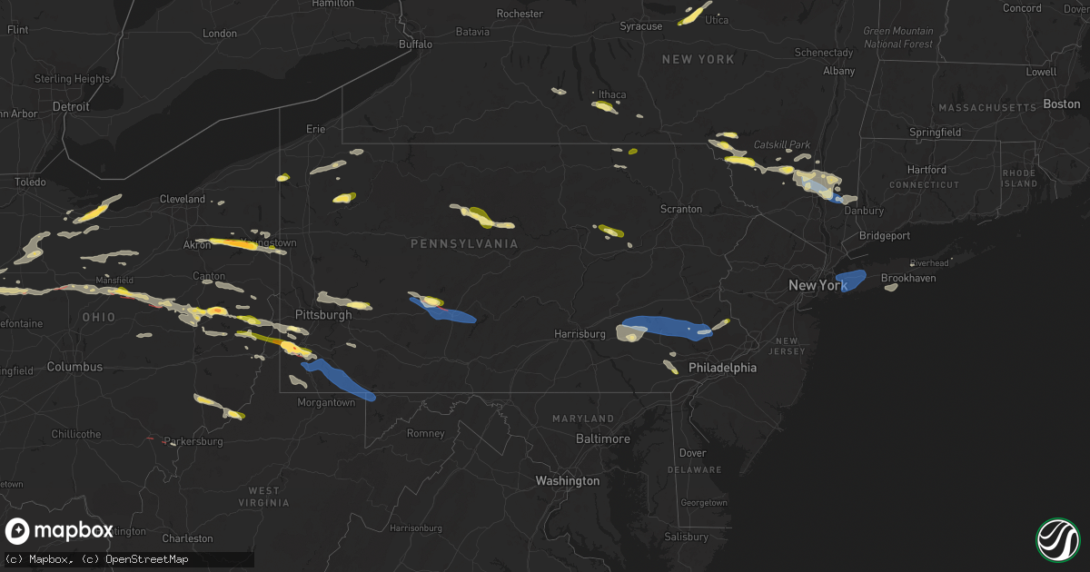 Hail map in Pennsylvania on August 12, 2023