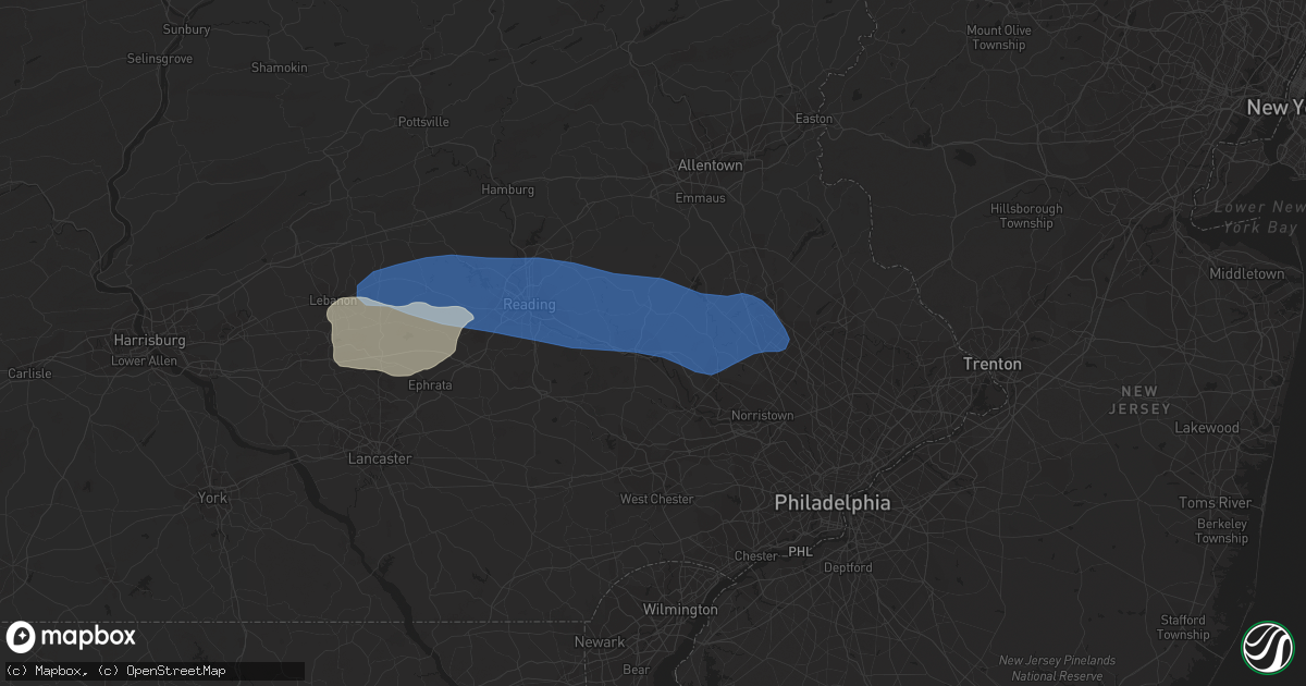 Hail map in Pottstown, PA on August 12, 2023