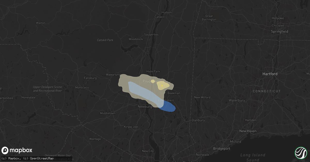 Hail map in Poughkeepsie, NY on August 12, 2023