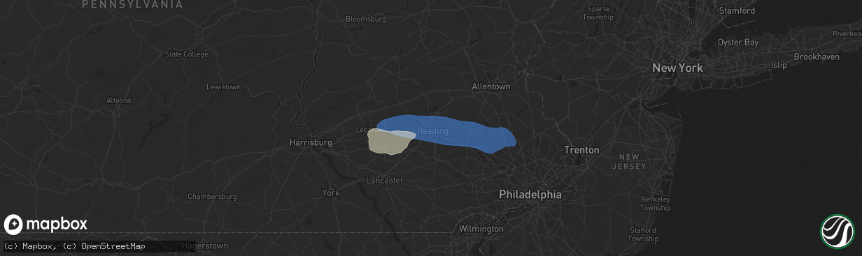 Hail map in Reading, PA on August 12, 2023