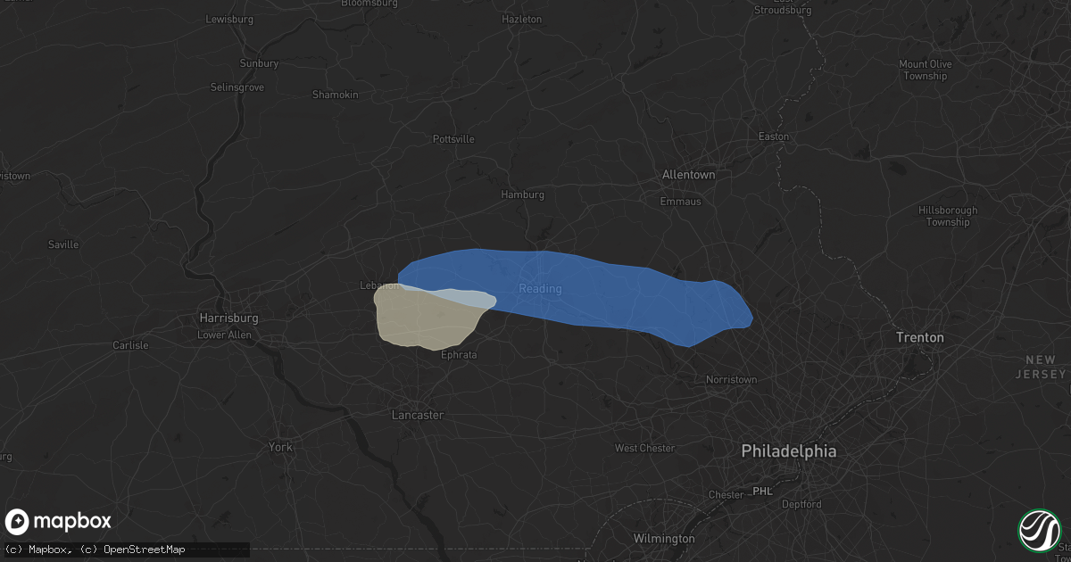 Hail map in Reading, PA on August 12, 2023