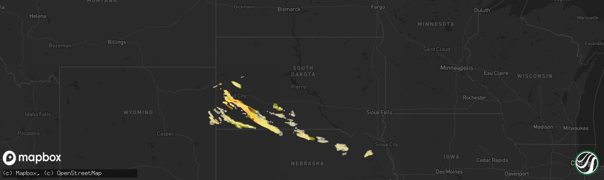 Hail map in South Dakota on August 12, 2023