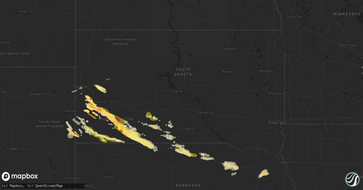 Hail map in South Dakota on August 12, 2023