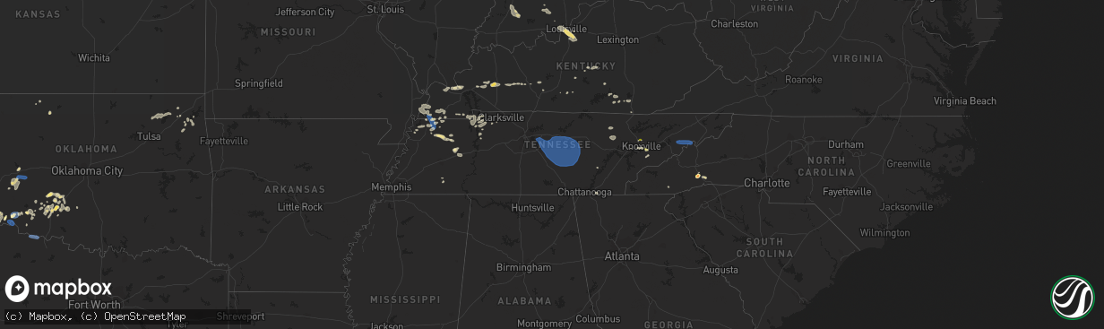 Hail map in Tennessee on August 12, 2023