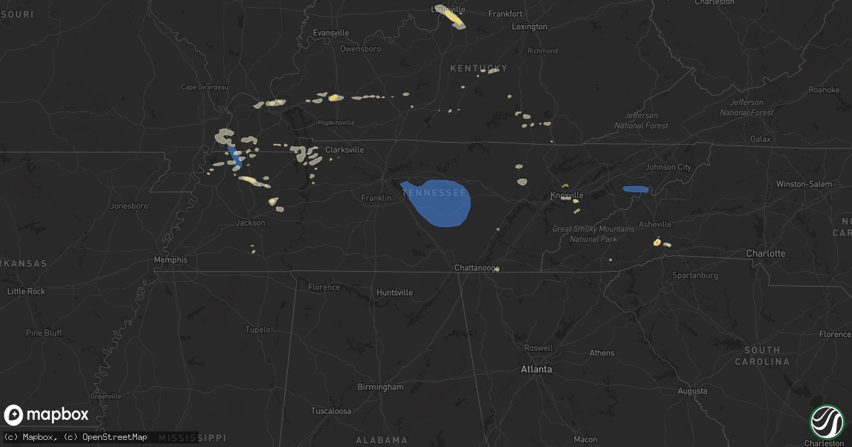 Hail map in Tennessee on August 12, 2023