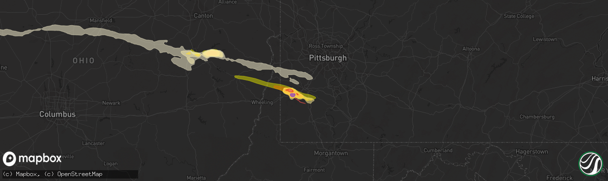 Hail map in Washington, PA on August 12, 2023