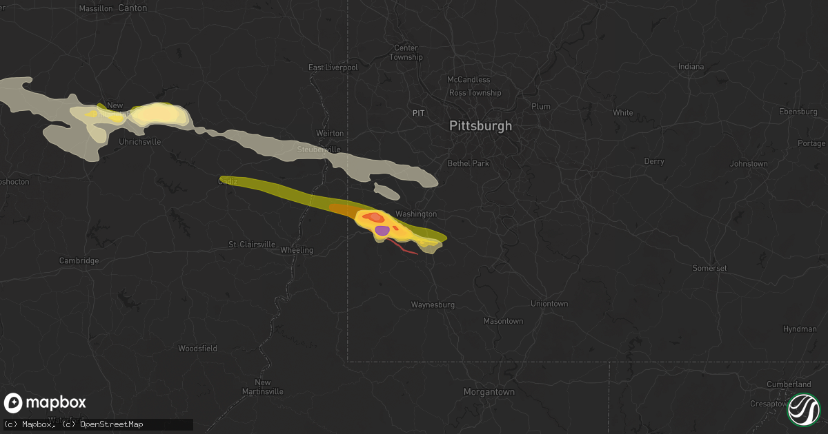 Hail map in Washington, PA on August 12, 2023