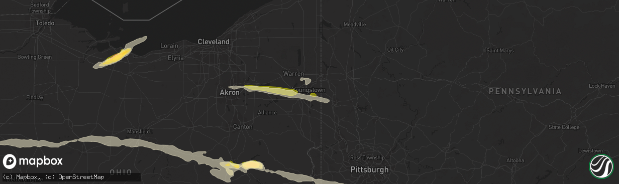 Hail map in Youngstown, OH on August 12, 2023