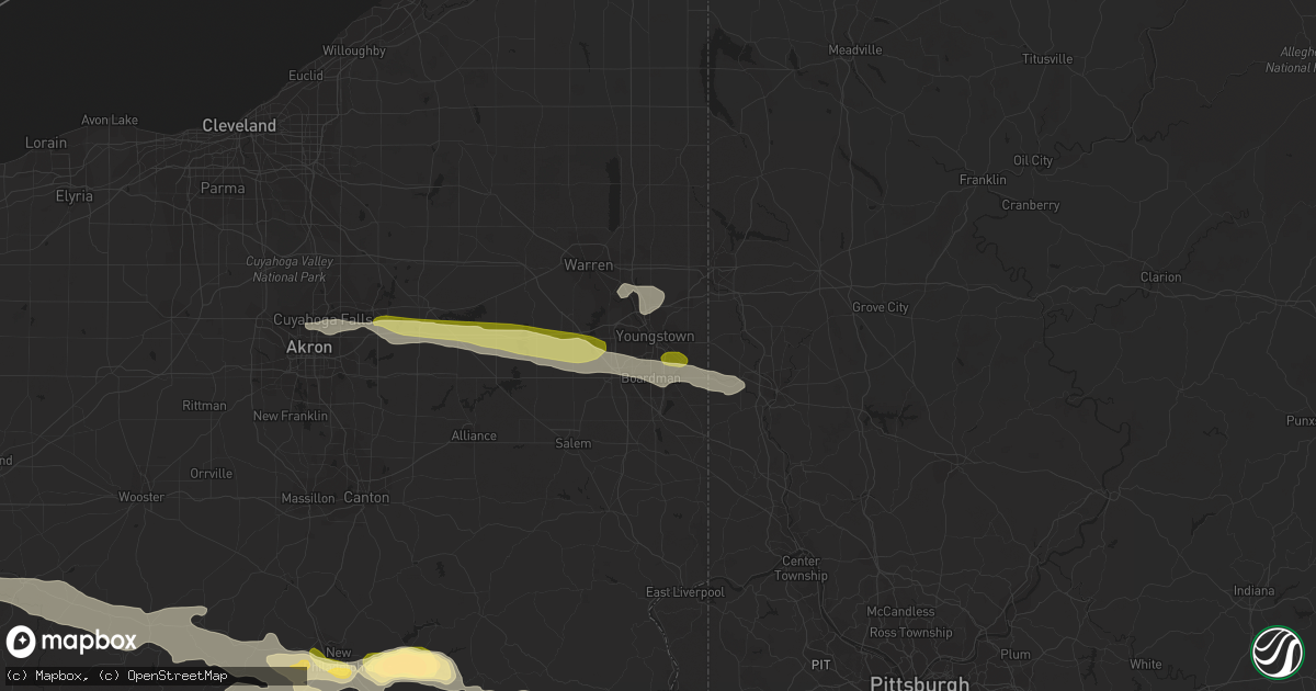 Hail map in Youngstown, OH on August 12, 2023