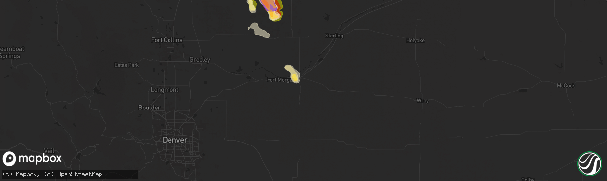 Hail map in Brush, CO on August 12, 2024