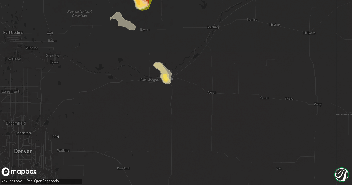 Hail map in Brush, CO on August 12, 2024
