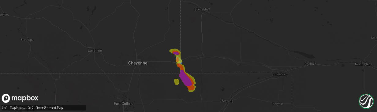 Hail map in Bushnell, NE on August 12, 2024