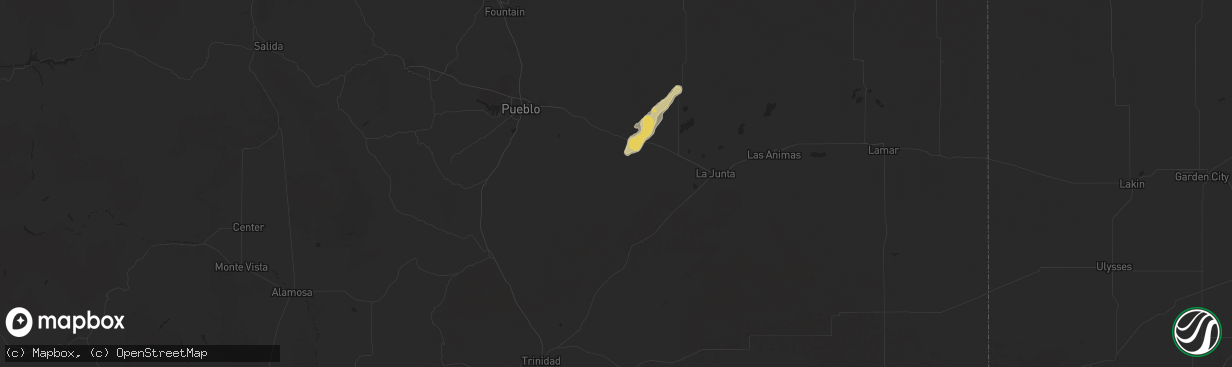 Hail map in Fowler, CO on August 12, 2024