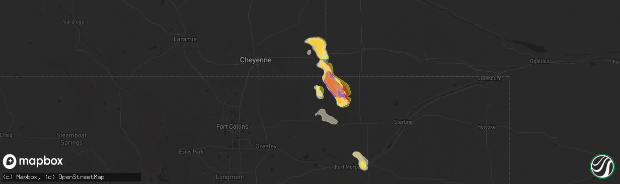 Hail map in Grover, CO on August 12, 2024