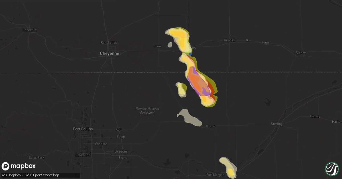 Hail map in Grover, CO on August 12, 2024