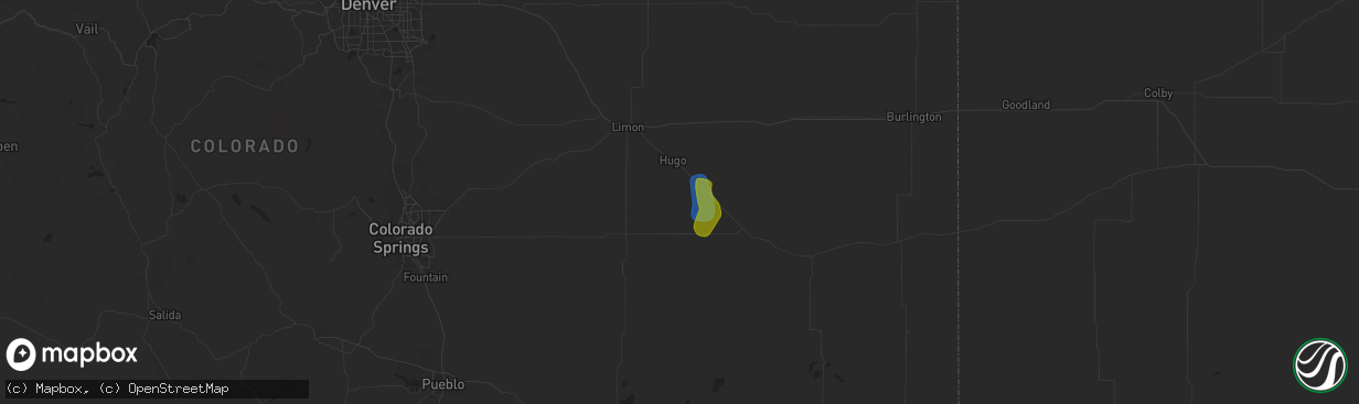 Hail map in Hugo, CO on August 12, 2024